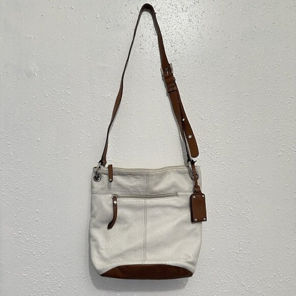 TIGNANELLO White Tan Textured Leather Handbag Shoulder Crossbody Purse - Picture 1 of 16